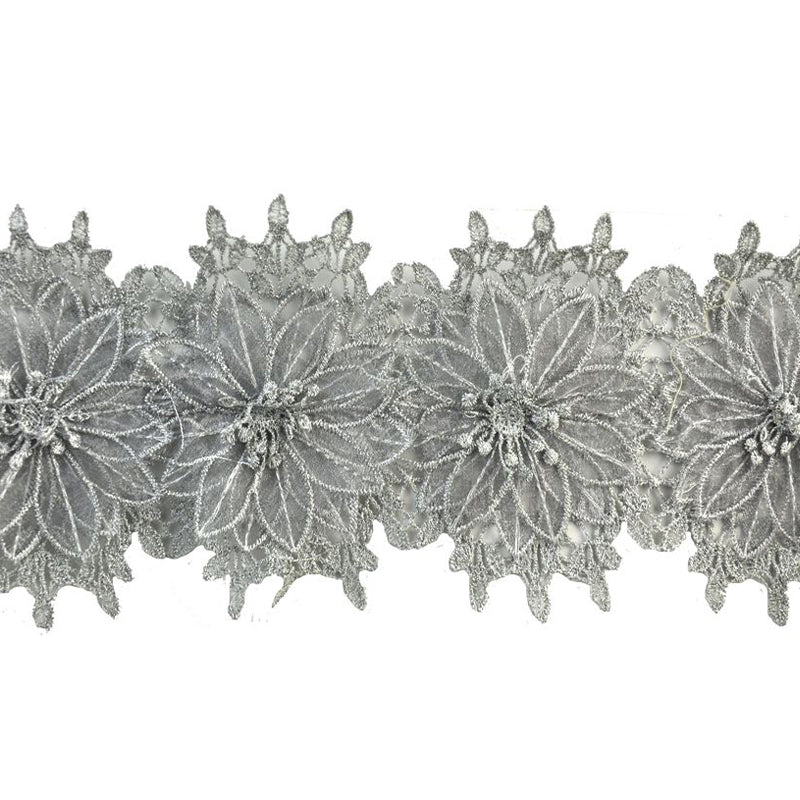 Belagio Enterprises - 5" Width Embossed Venice Flower Trim (15 Yard Roll) - BF-1352-11 Silver