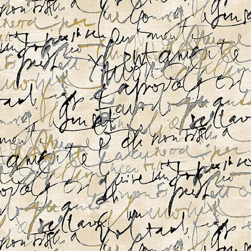 Black/Cream Fluidity Script Large Cotton 44”/45" Fabric Per Yard