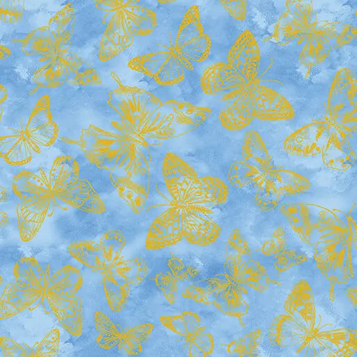 Blue Butterfly Impressions Cotton 44"/45" Fabric Per Yard