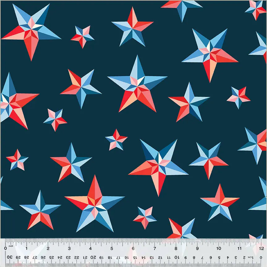 Blue Patriotic Pinweel Stars Cotton Wideback Fabric per yard