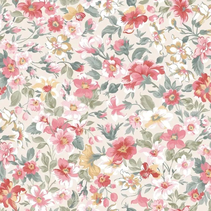 Cream/Multi Packed Floral La Fleur Flannel Cotton 42"/43" Fabric Per Yard