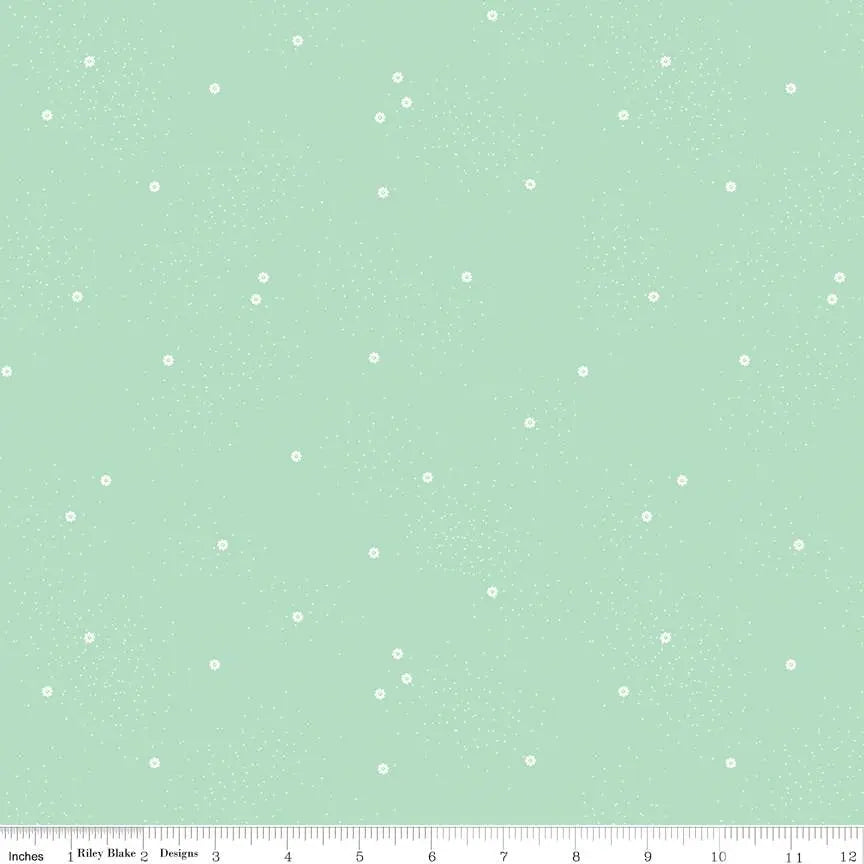 Dainty Daisy Mint Cotton Wideback Fabric per yard