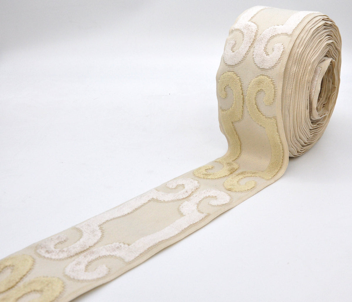 Decorative Chenille Trim Tape - 3 1/2" Width (25 Yard Roll) - BR-7523-82/11 Beige/Taupe