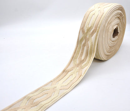Decorative Chenille Trim Tape - 3 1/2" Width (25 Yard Roll) - BR-7524-82/11 Beige/Sand