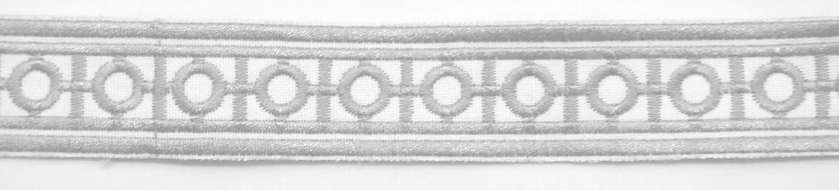 Embroidered Decorative Woven Trim Tape - 1 1/4" Width (23-30 Yard Roll) - BR-7338-11 Grey