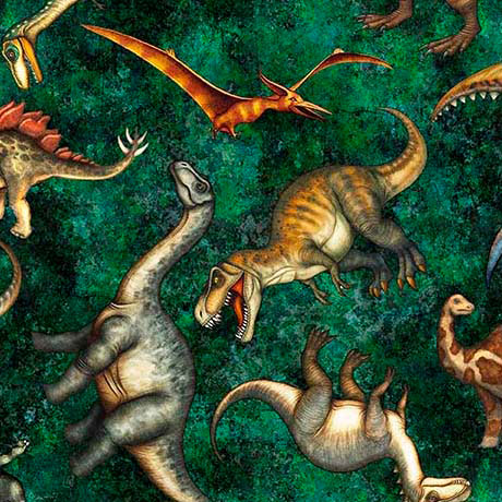 Forest Savage Kingdom Tossed Dinosaurs Cotton 44"/45" Fabric Per Yard