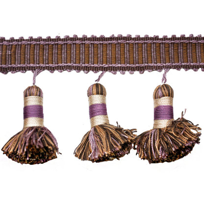 Godiva Collection - 2 1/2" length SMALL TASSEL FRINGE (25 Yard Roll) - BF-4099-21/38 Lilac and Toffee