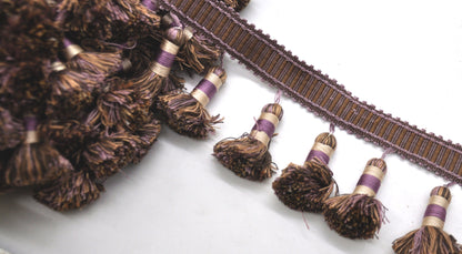 Godiva Collection - 2 1/2" length SMALL TASSEL FRINGE (25 Yard Roll) - BF-4099-21/38 Lilac and Toffee