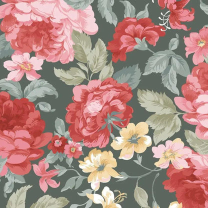 Green/Multi Focal Floral La Fleur Flannel Cotton 42"/43" Fabric Per Yard