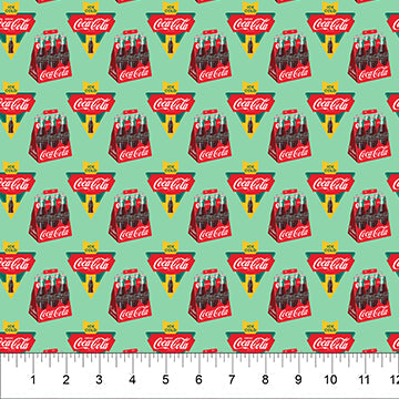 Green Soda Pack Coca-Cola Cotton 44"/45" Fabric Per Yard