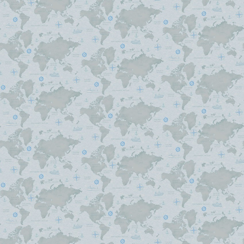 Grey Coastal Guardians Map 43"/44" Fabric Per Yard