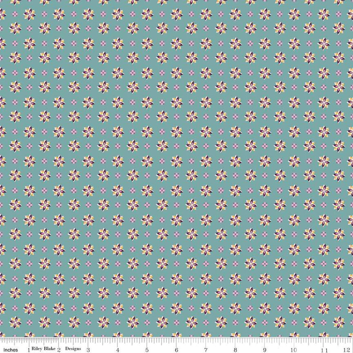 Juju's Petals Calico Teal Cotton 43"/44" Fabric Per Yard