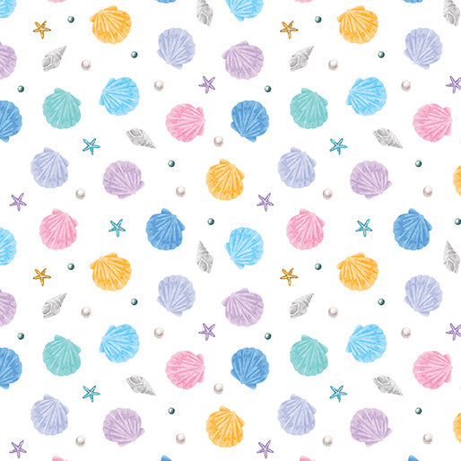 Little Shells White Cotton 44"/45" Fabric Per Yard