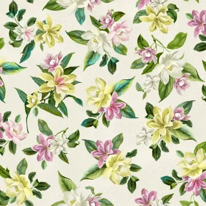 Natural Cream Lanai Floral Cotton Wideback Fabric per yard