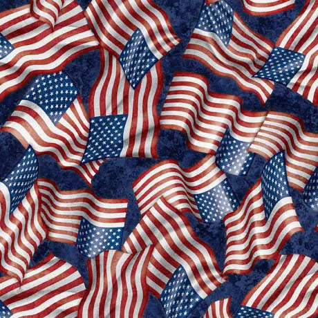 Navy American Heroes Police Wavy Flag Wideback Cotton Fabric per yard