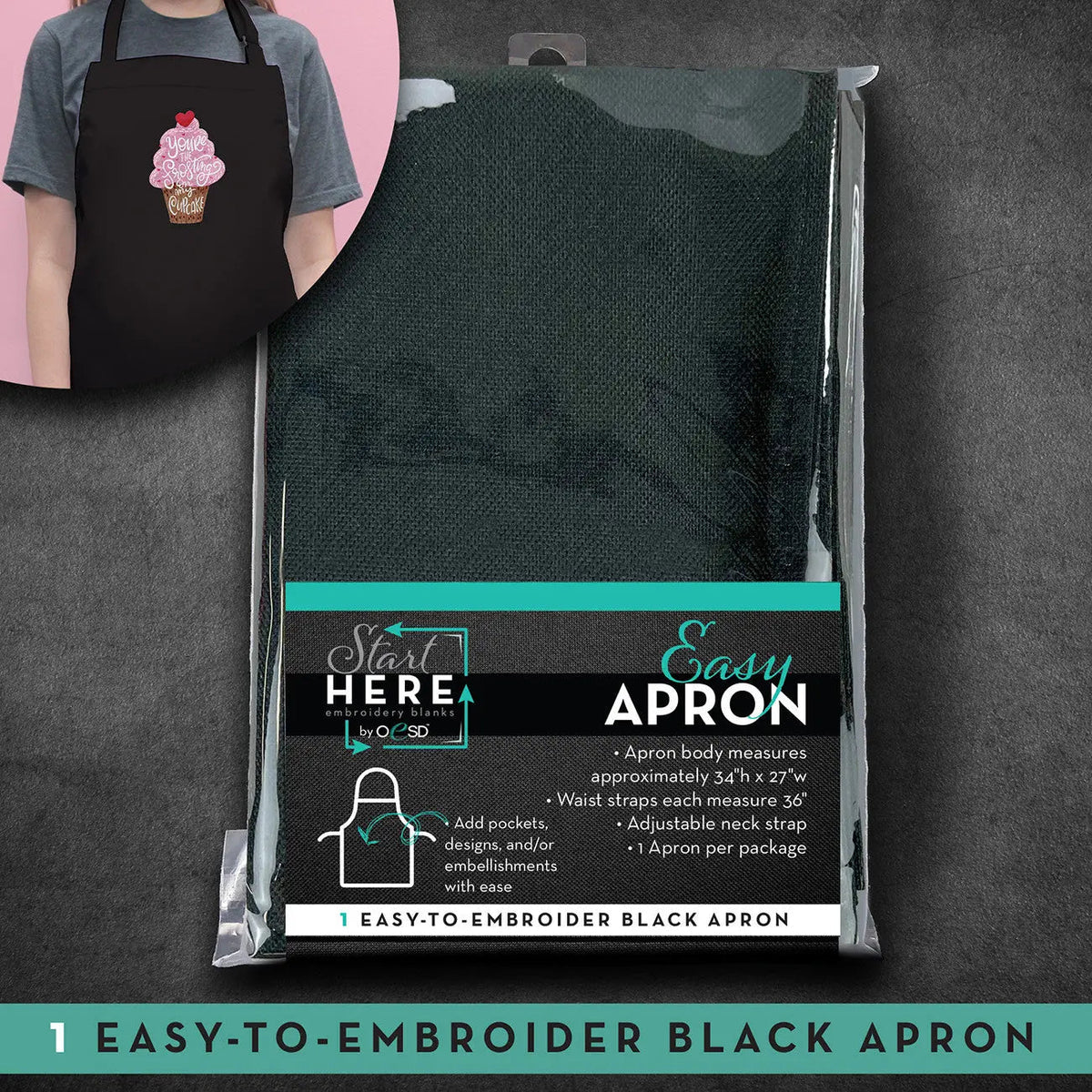 OESD Easy Apron Black 34in x 27in