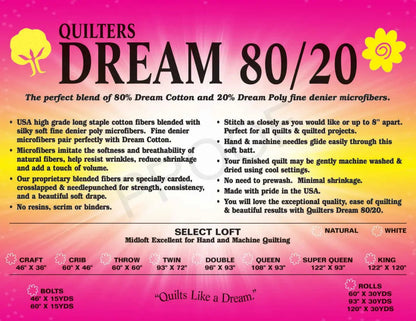 Quilters Dream Natural 80/20 Batting Package (AVAILABLE FOR PRE-ORDER)