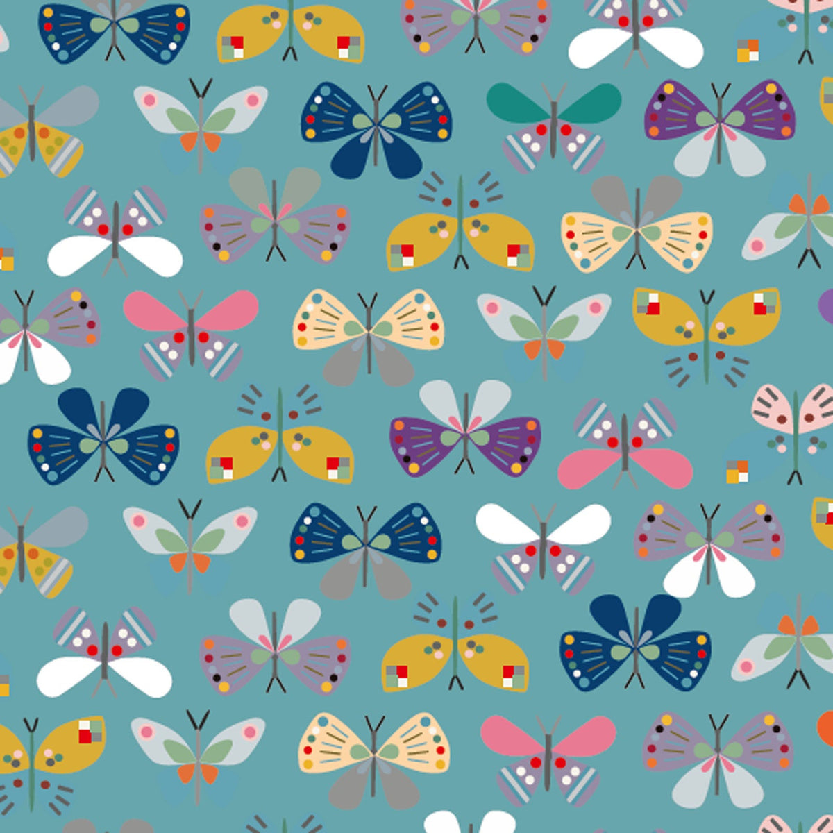 Teal Butterfly 43"/44" Cotton Fabric Per Yard