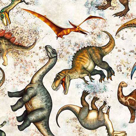 Sand Savage Kingdom Tossed Dinosaurs Cotton 44"/45" Fabric Per Yard