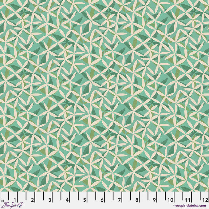 Star Flower Dance Green Flourish And Bloom 44"/45" Cotton Fabric Per Yard