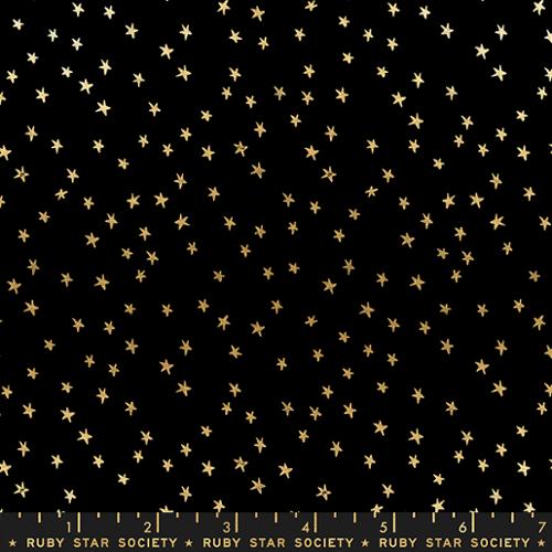 Starry Mini Starry Black Gold Cotton 43"/44" Fabric Per Yard