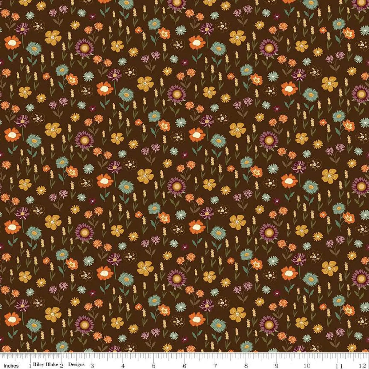The Awe of Autumn Floral Brown 43"/44" Fabric Per Yard