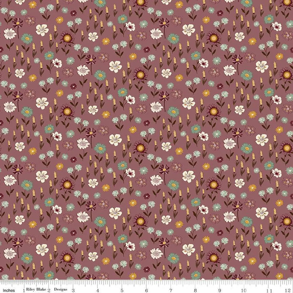 The Awe of Autumn Floral Purple 43"/44" Fabric Per Yard