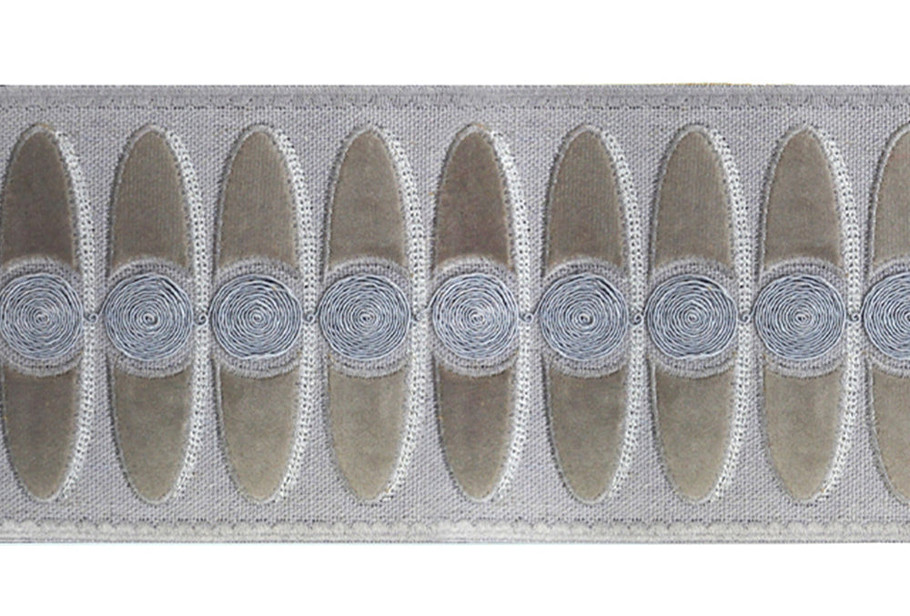 Velvet Embossed Decorative Trim Tape - 4 1/2" Width (25 Yard Roll) - BR-7529-49/11 Grey/Taupe