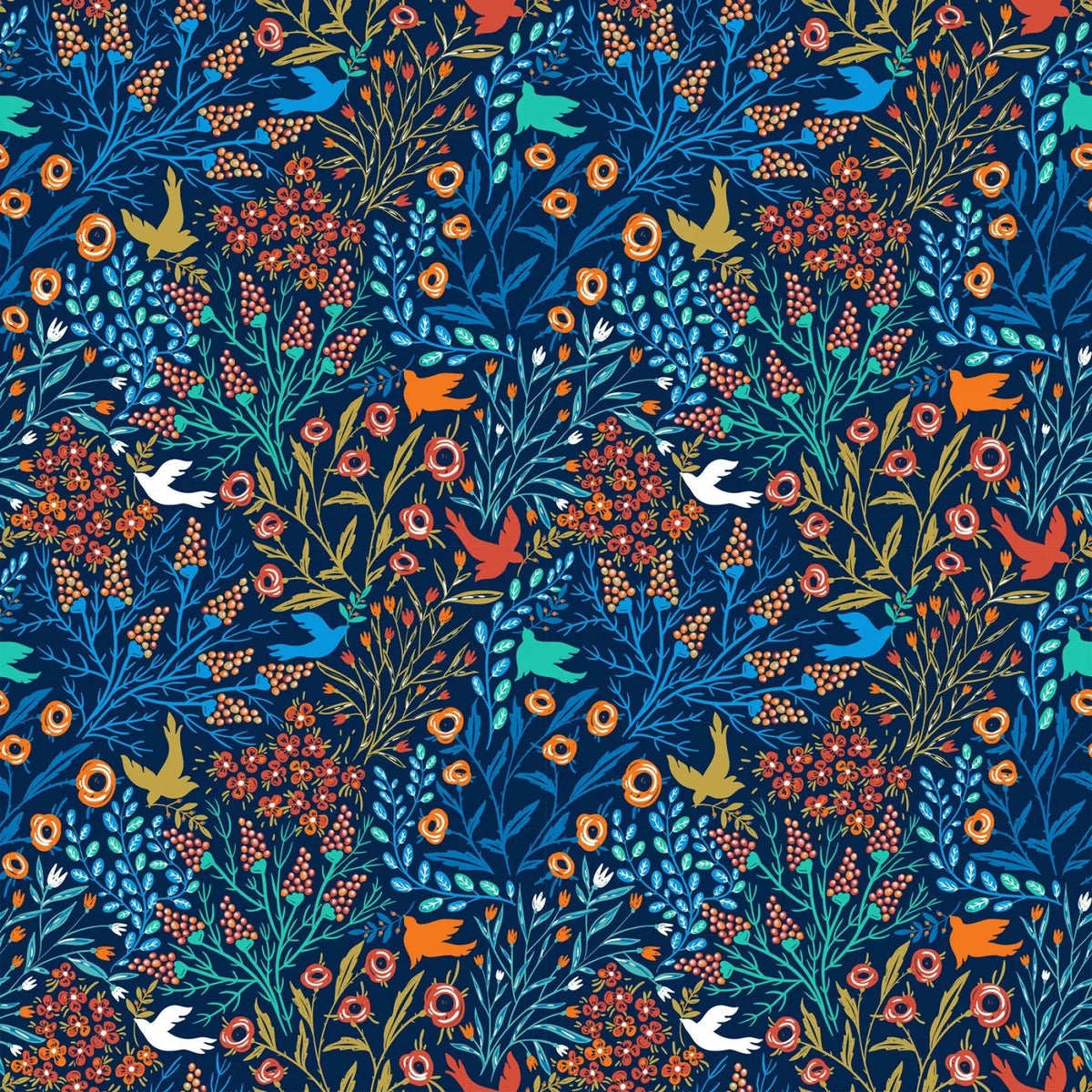 Whimsy Blue Bird Garden 44"/45" Fabric Per Yard