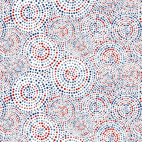 White Patriotic Hexi Dots Cotton Wideback Fabric per yard