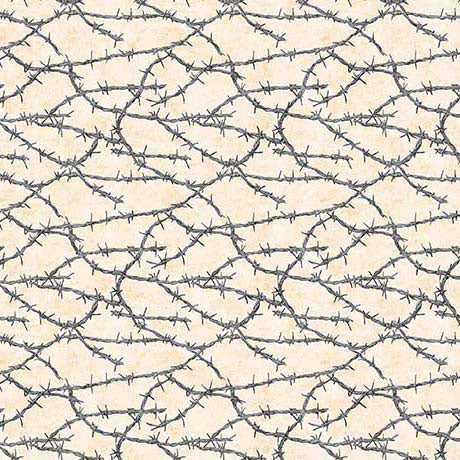 Yippie Ki Yay! Barbed Wire Beige Cotton 44"/45" Fabric Per Yard